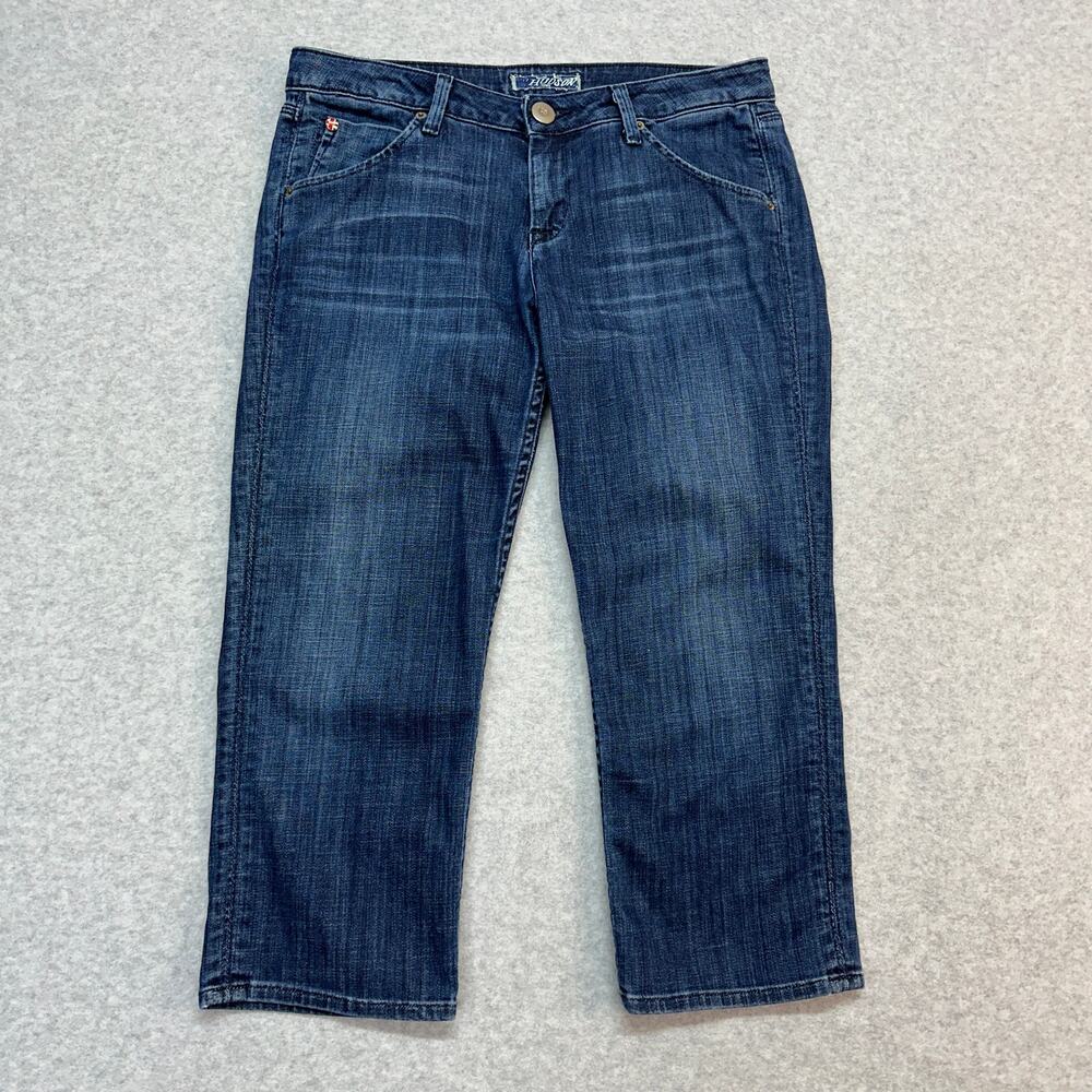 Hudson Cropped Straight Leg Jeans WMNS 30 Blue Dark Wash Stretch Denim Low Rise